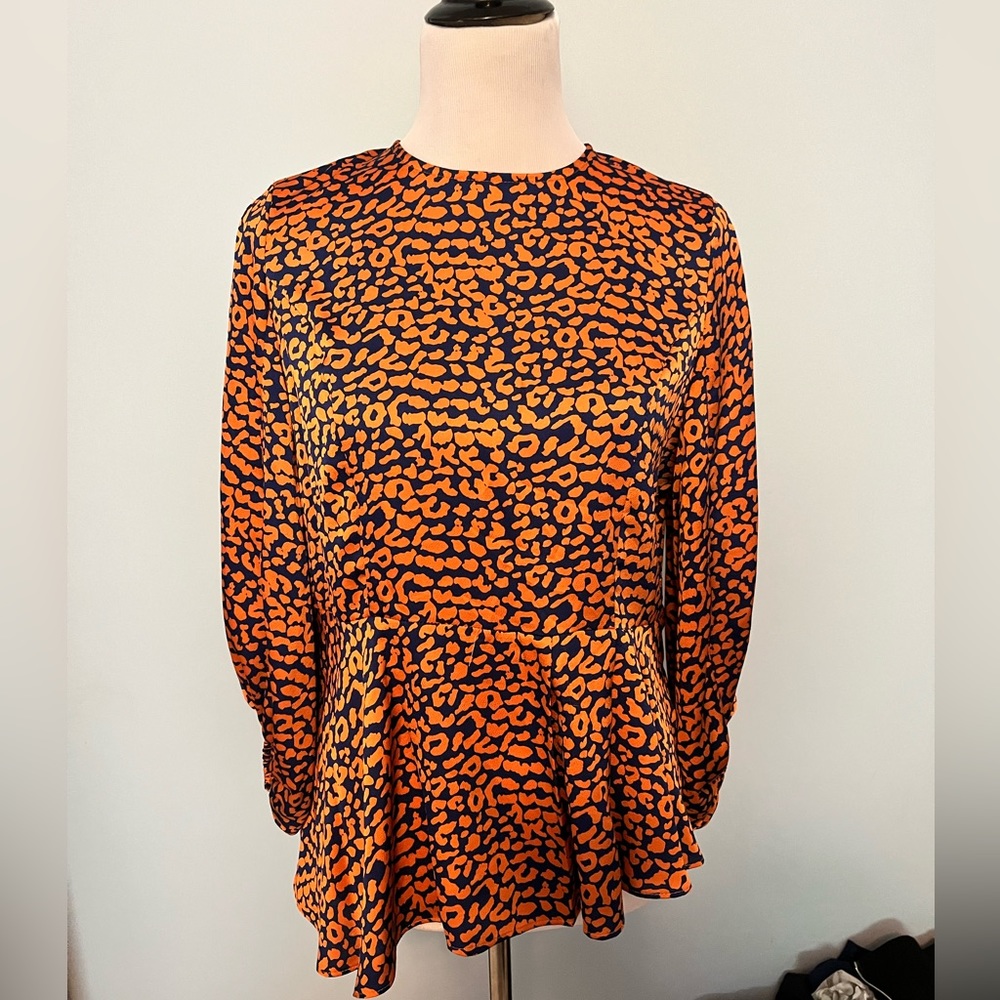 Lulus orange and navy silk top sz L